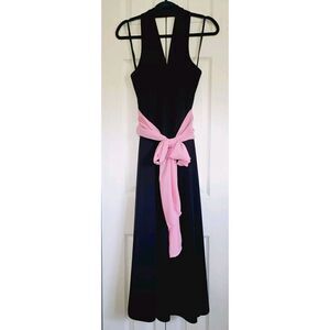 Torrid Dress 16 Black Maxi‎ Pink Sash Tie Formal Gown Stretch Made In USA